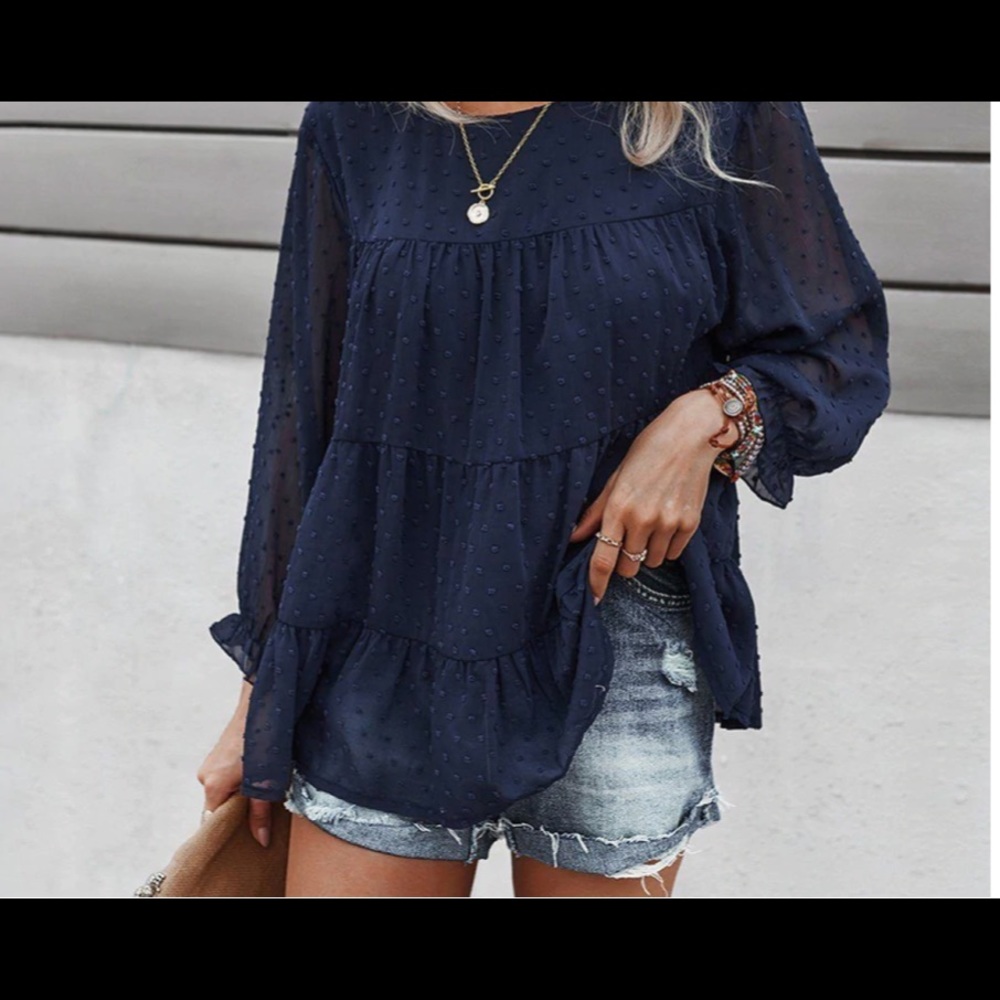 Swiss Dot Ruffled Peplum Top. - Picture 5 of 5